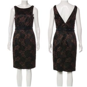 Carmen Marc Valvo Chocolate Black Lace Overlay Dress NWT Size 6